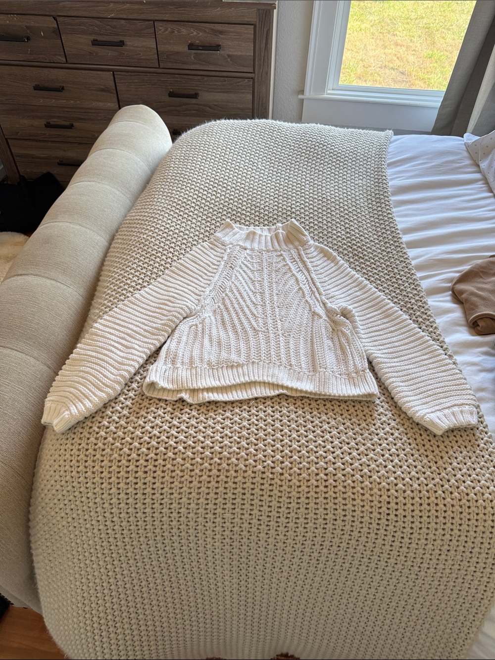 Women’s Cream Cable Knit Mock Neck Sweater